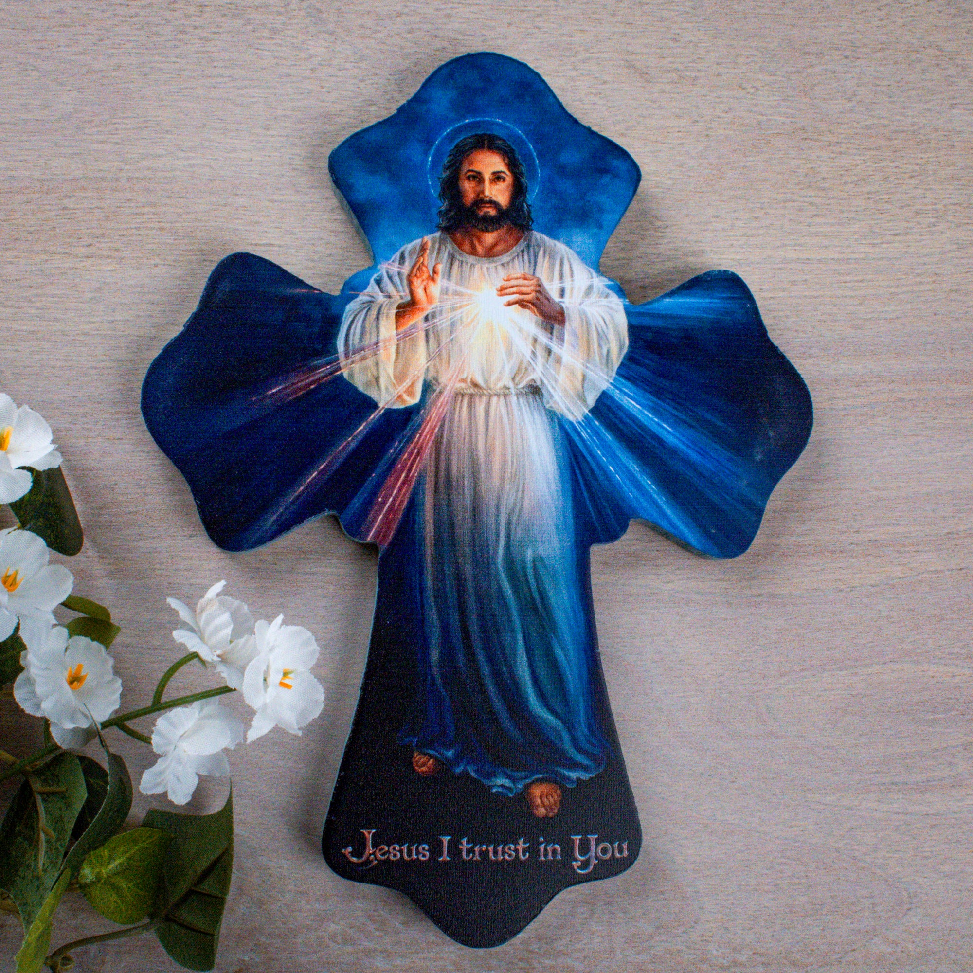 Divine Mercy Wooden Cross