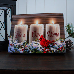 Bless Our Home Christmas 8x6 Lighted Tabletop Canvas