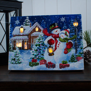 Snow Couple Cuddles 8x6 Lighted Tabletop Canvas