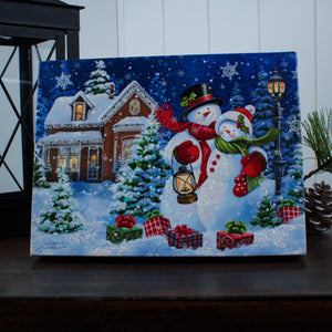 Snow Couple Cuddles 8x6 Lighted Tabletop Canvas