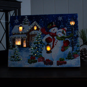 Snow Couple Cuddles 8x6 Lighted Tabletop Canvas