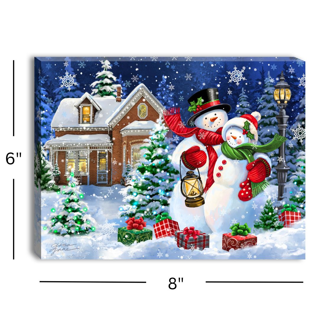 Snow Couple Cuddles 8x6 Lighted Tabletop Canvas