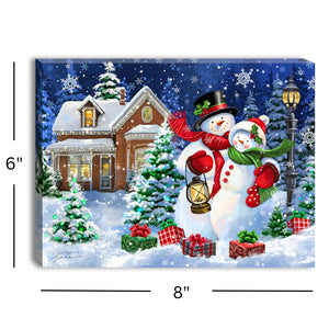 Snow Couple Cuddles 8x6 Lighted Tabletop Canvas