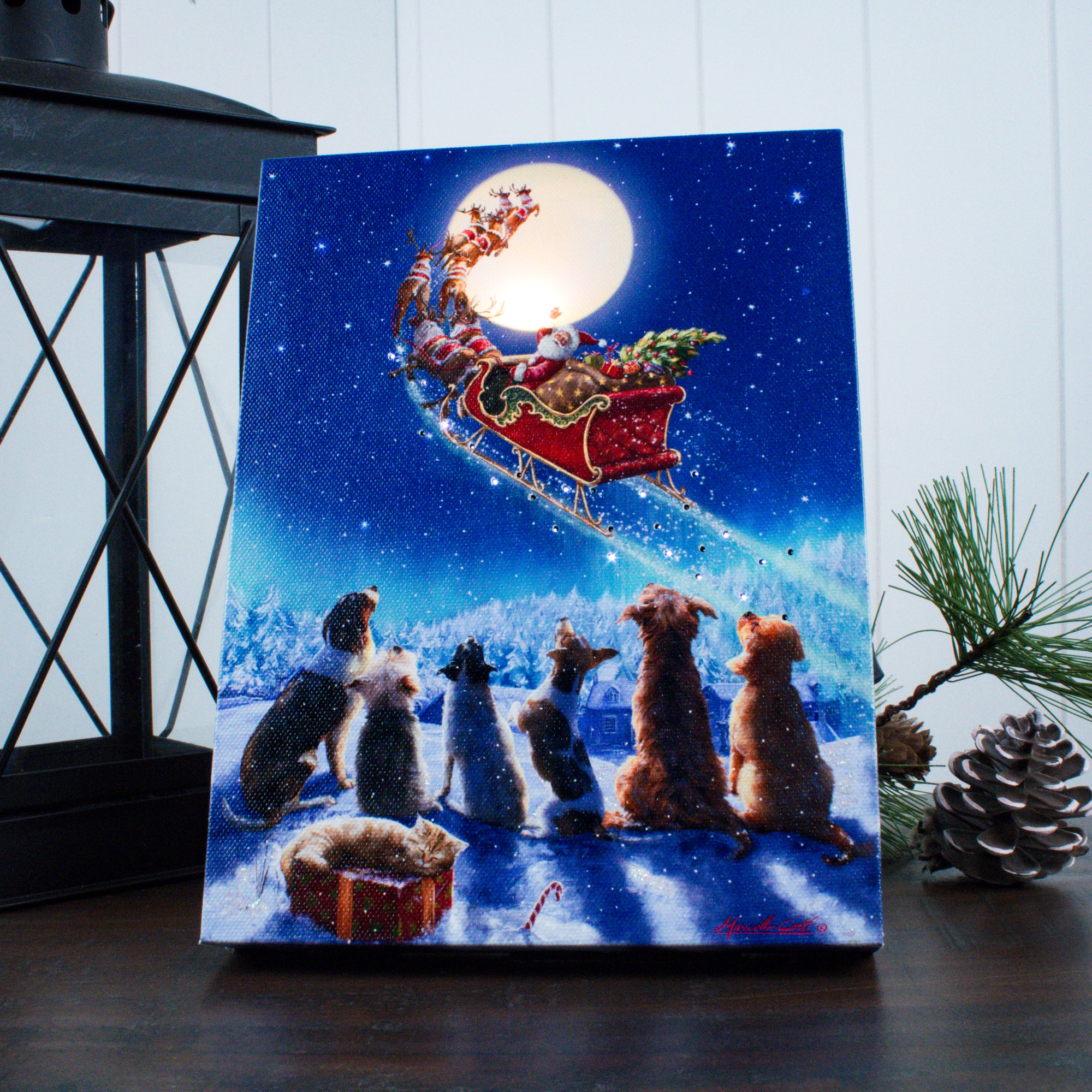 Santa's Arrival 8x6 Lighted Tabletop Canvas