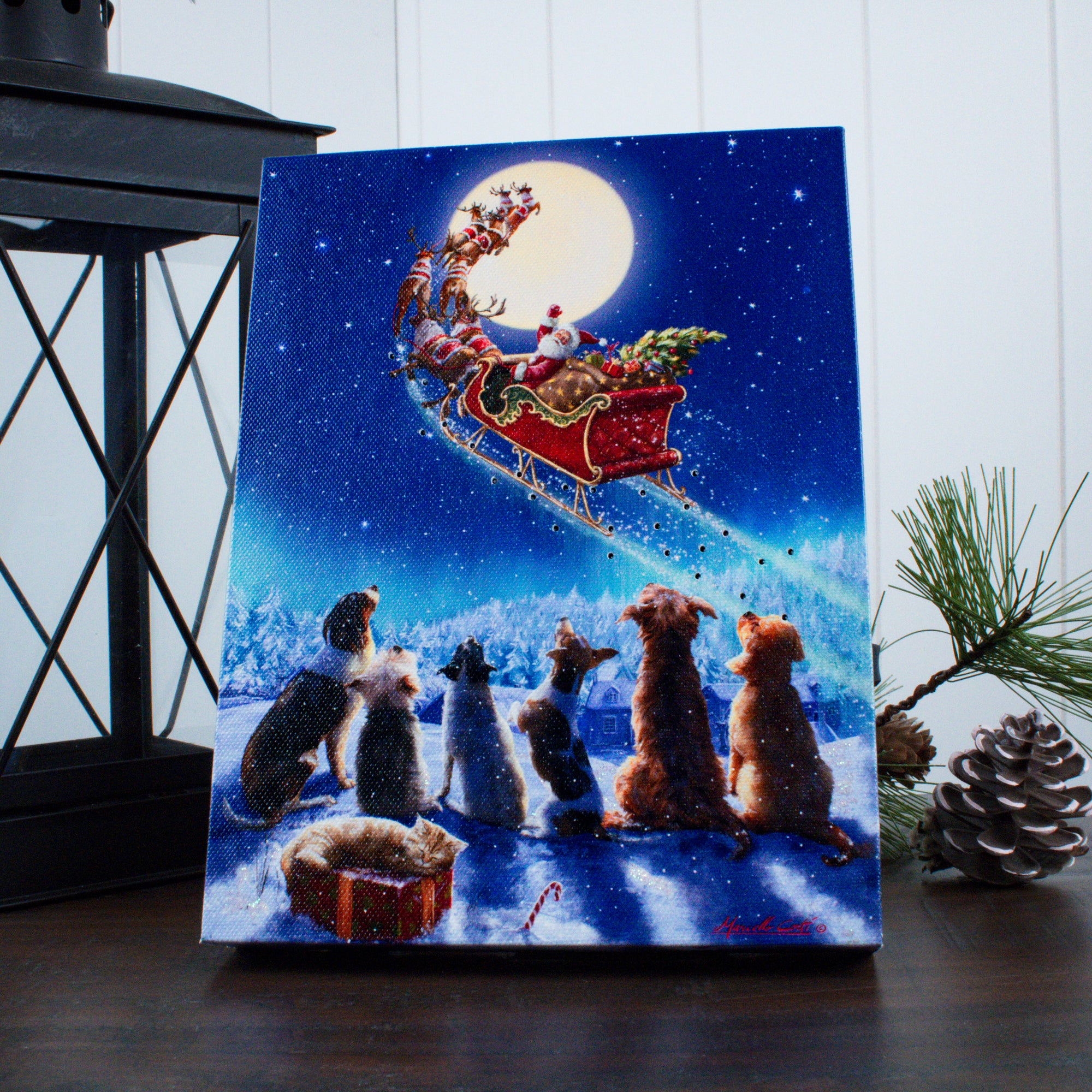 Santa's Arrival 8x6 Lighted Tabletop Canvas
