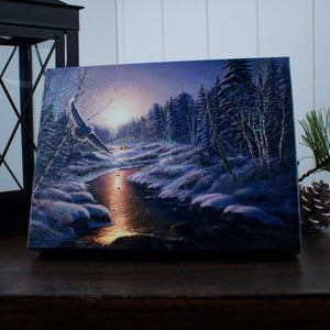 Solstice Snowy Owl 8x6 Lighted Tabletop Canvas