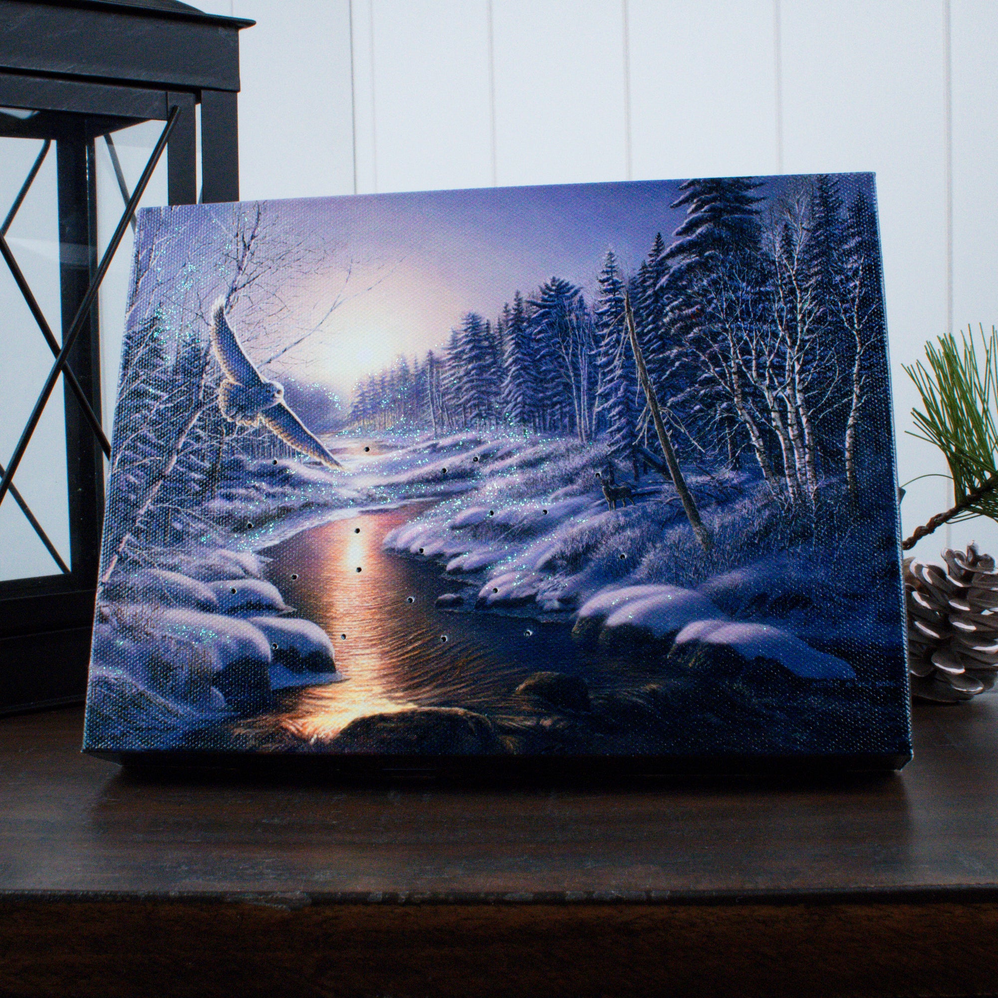 Solstice Snowy Owl 8x6 Lighted Tabletop Canvas