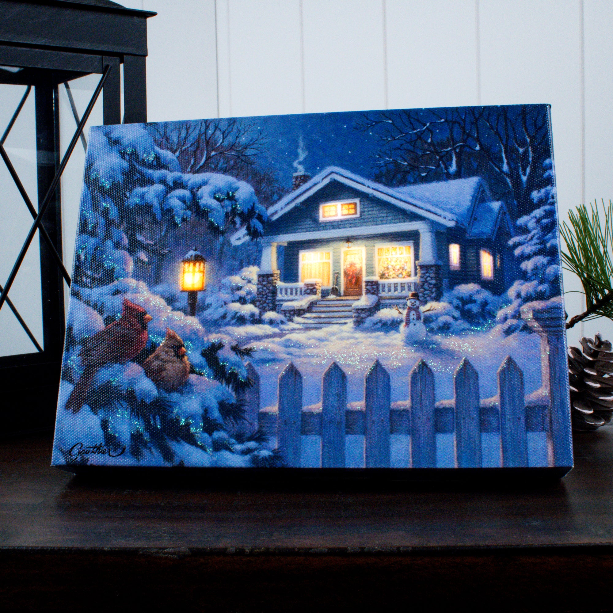 Christmas Bungalow 8x6 Lighted Tabletop Canvas