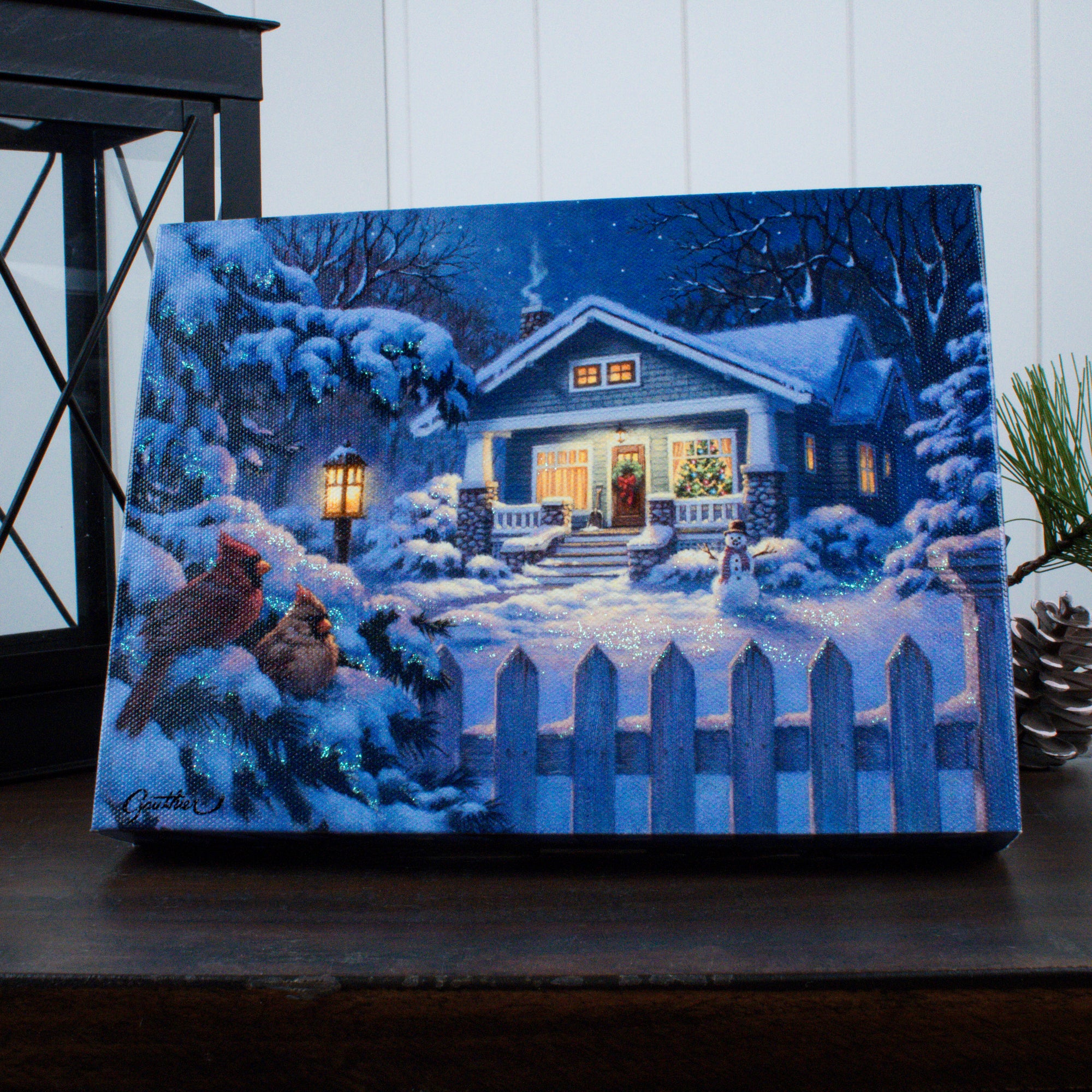 Christmas Bungalow 8x6 Lighted Tabletop Canvas