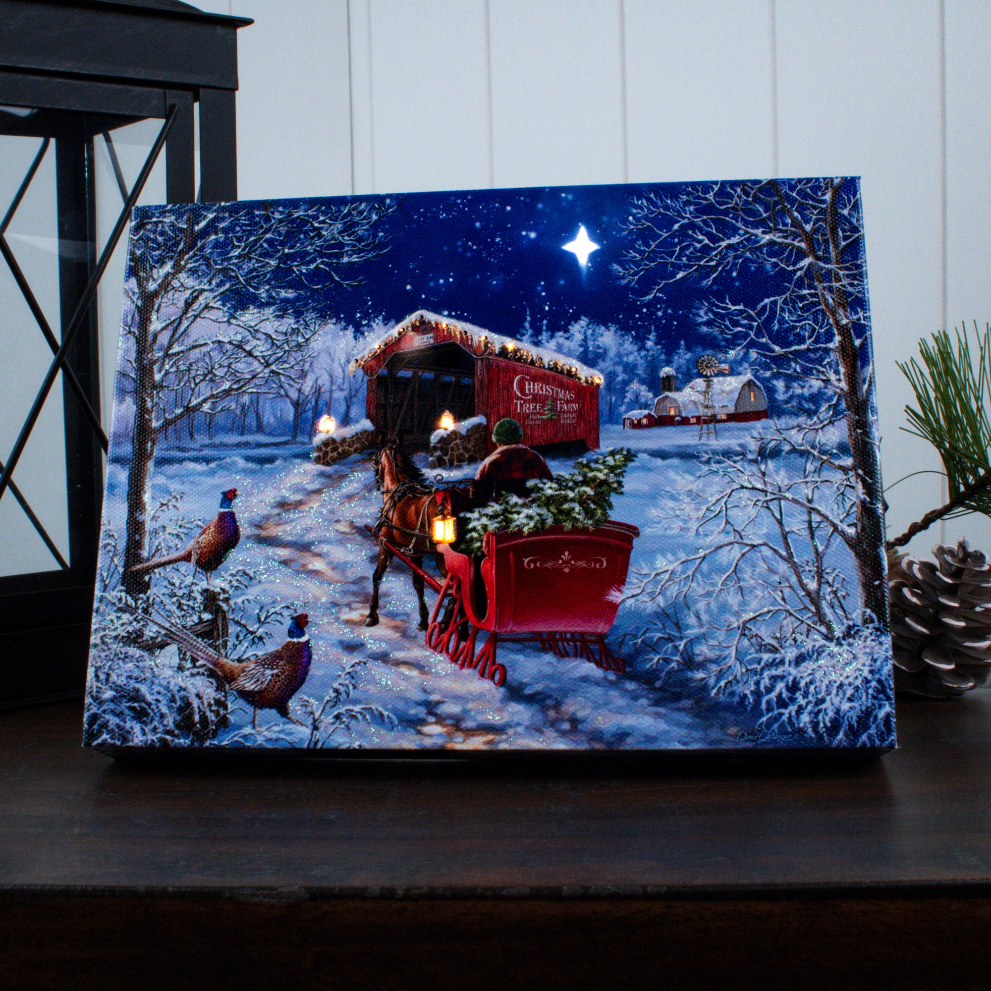 Starry Winter Night 8x6 Lighted Tabletop Canvas