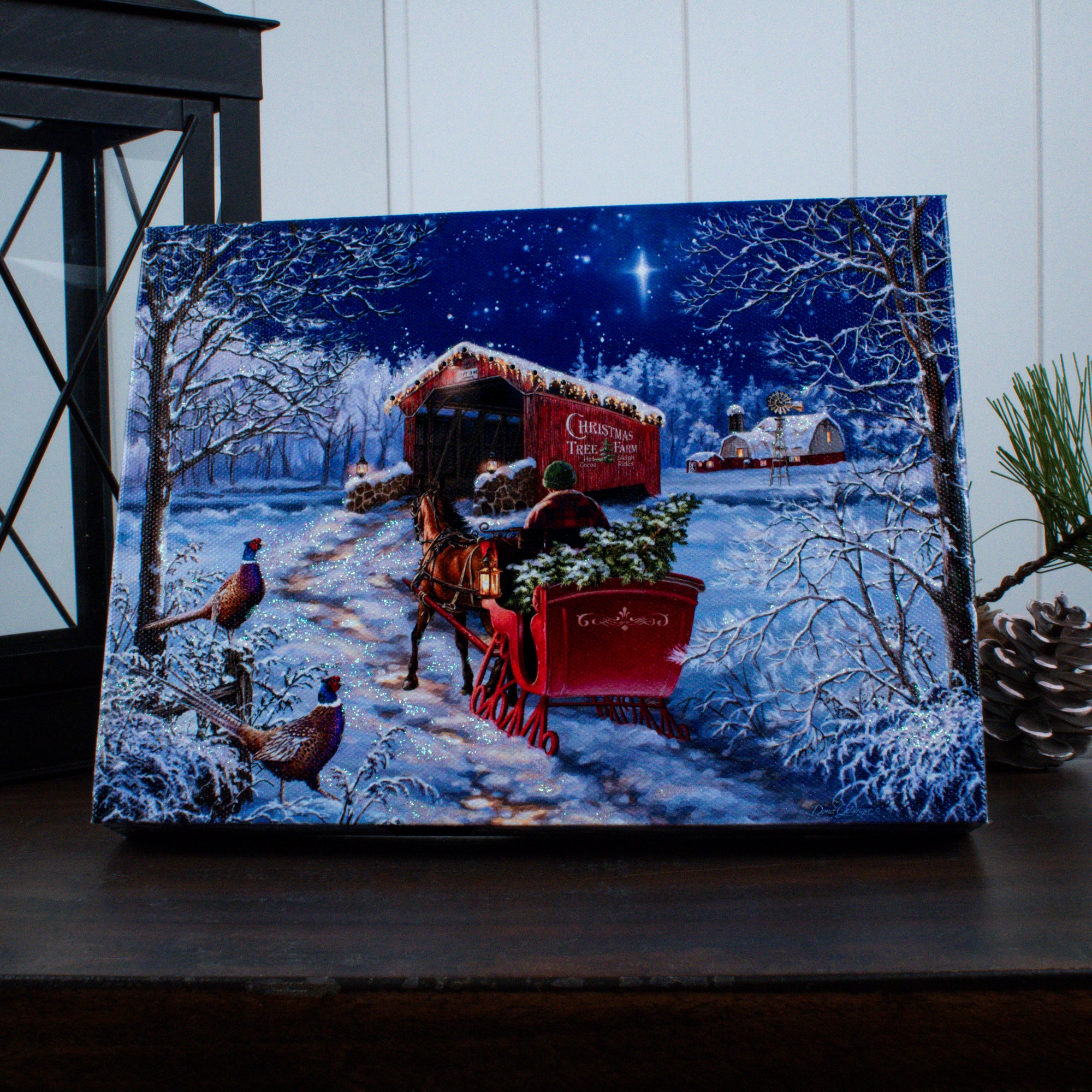 Starry Winter Night 8x6 Lighted Tabletop Canvas