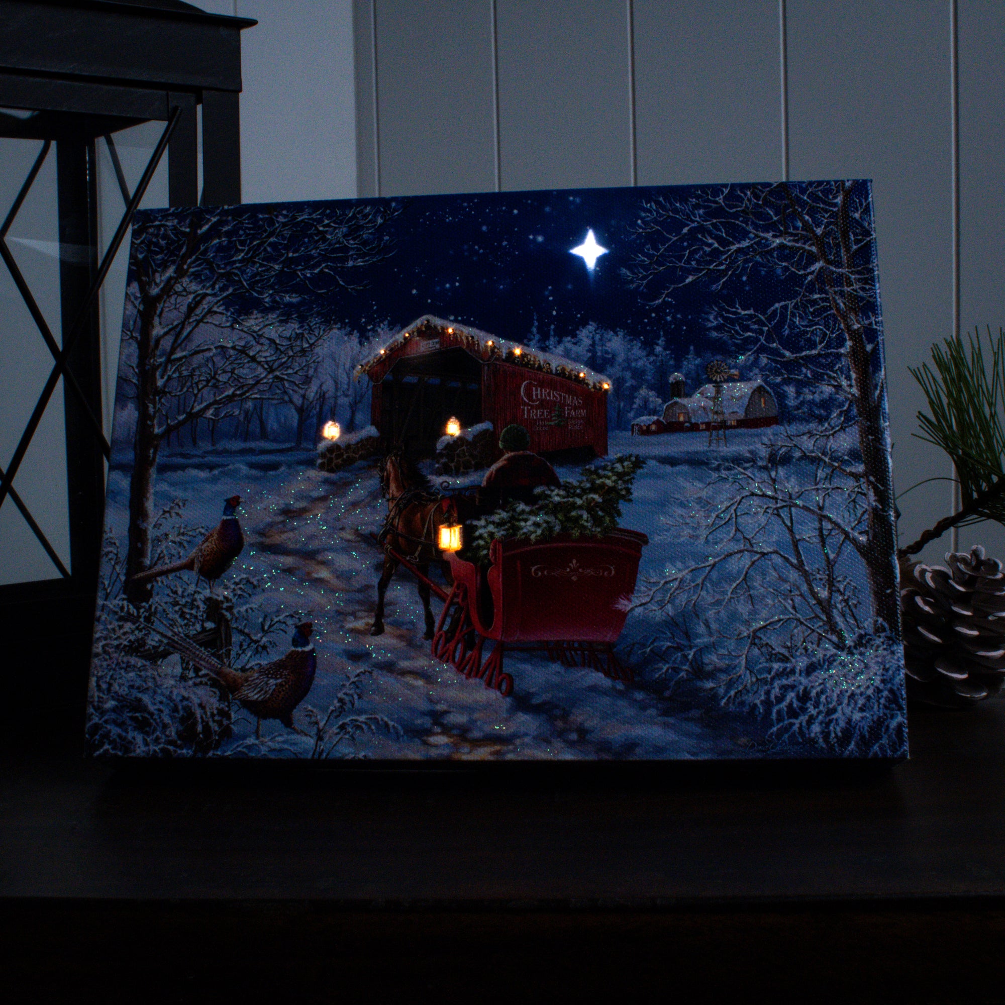 Starry Winter Night 8x6 Lighted Tabletop Canvas