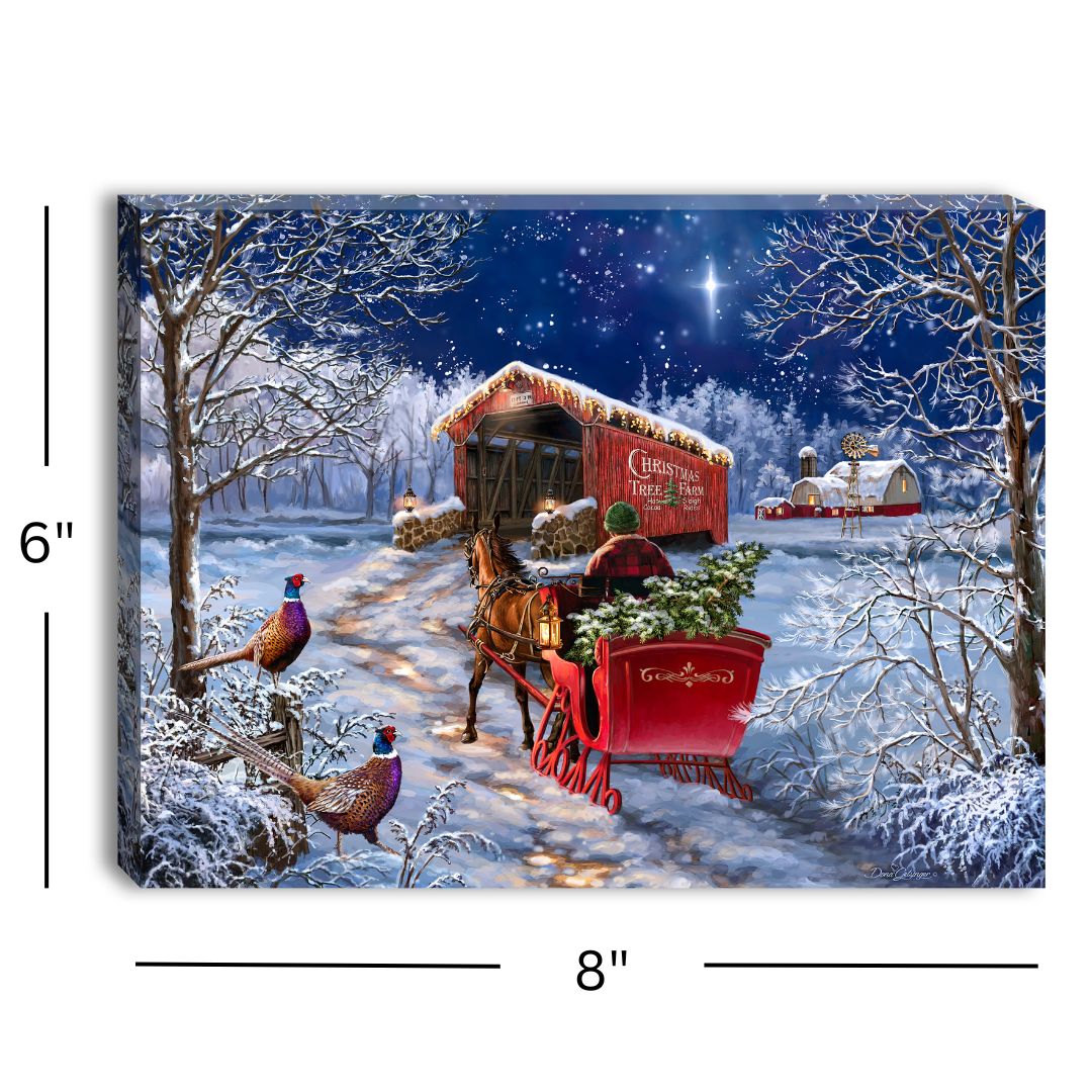Starry Winter Night 8x6 Lighted Tabletop Canvas
