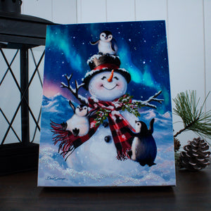 Penguin Snow Day 8x6 Lighted Tabletop Canvas