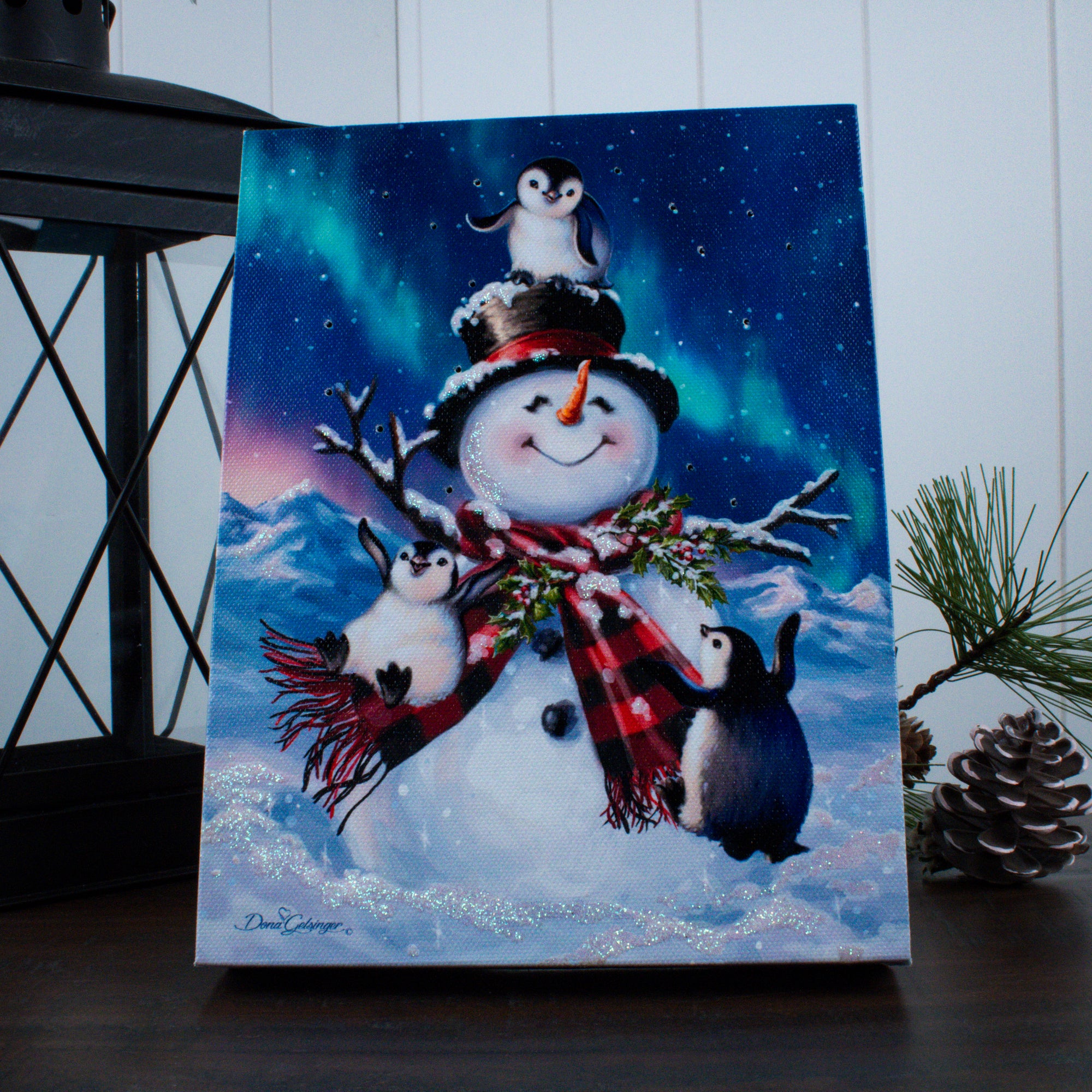 Penguin Snow Day 8x6 Lighted Tabletop Canvas