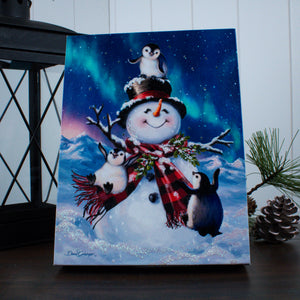Penguin Snow Day 8x6 Lighted Tabletop Canvas