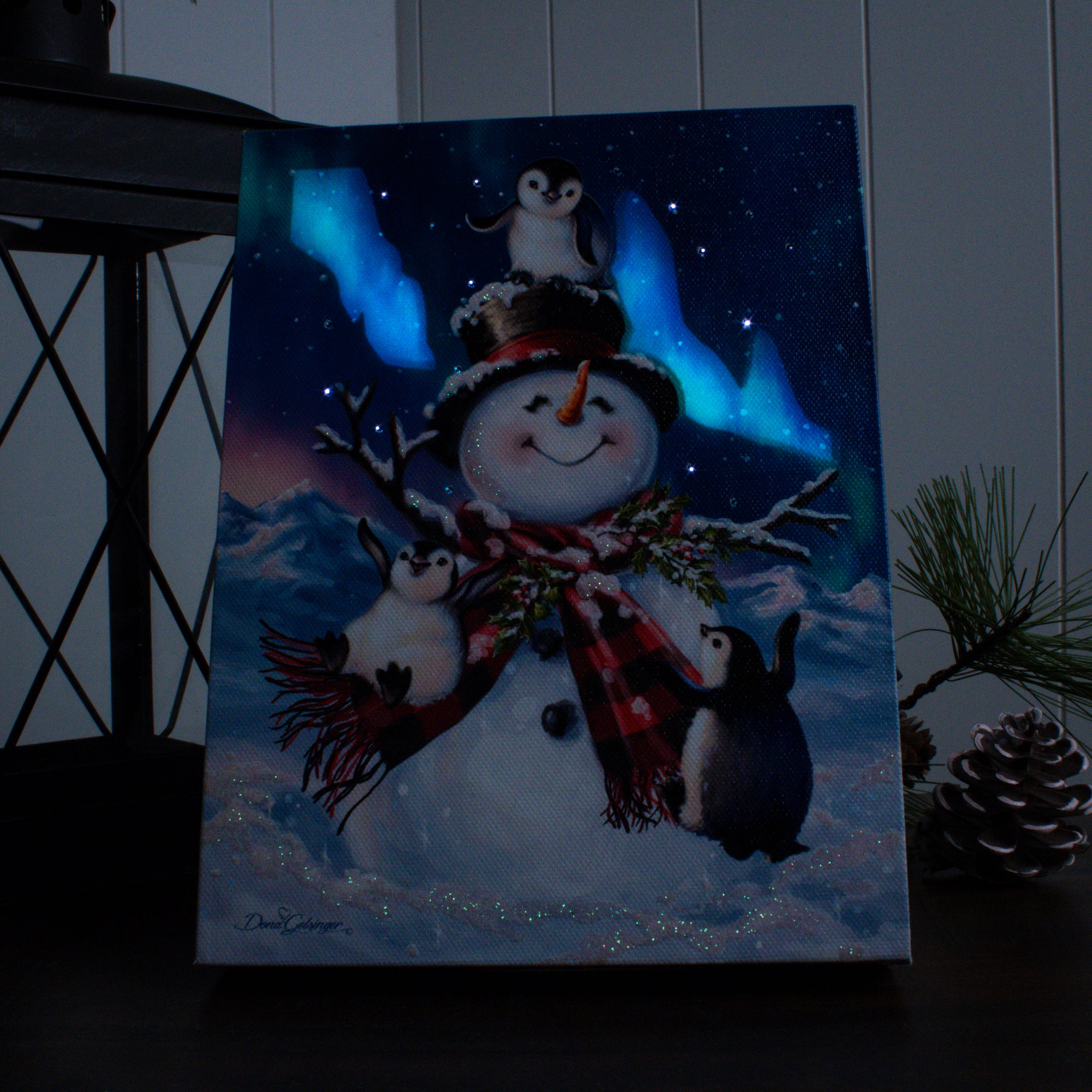 Penguin Snow Day 8x6 Lighted Tabletop Canvas