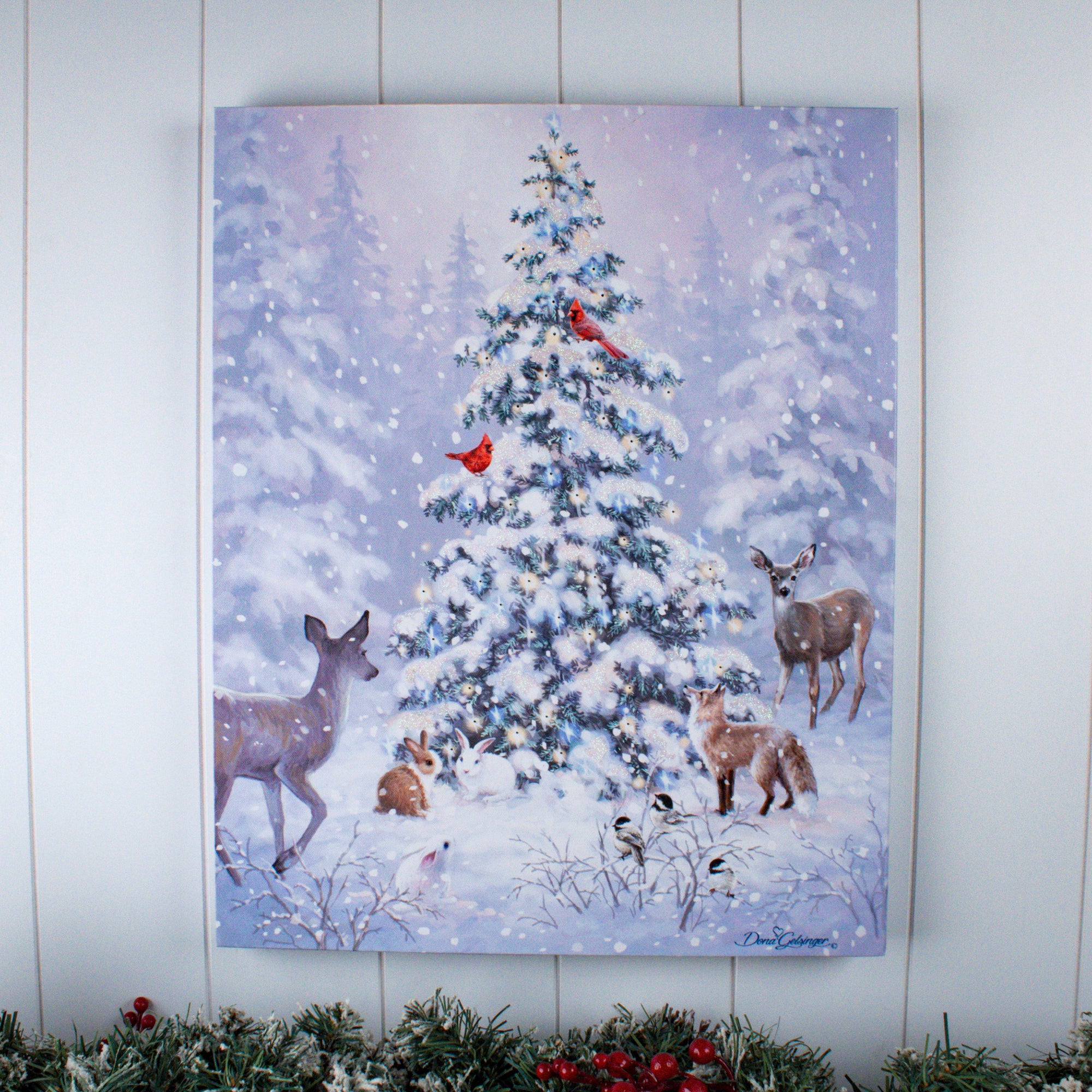 Woodland Christmas 16x20 Fiber Optic Canvas