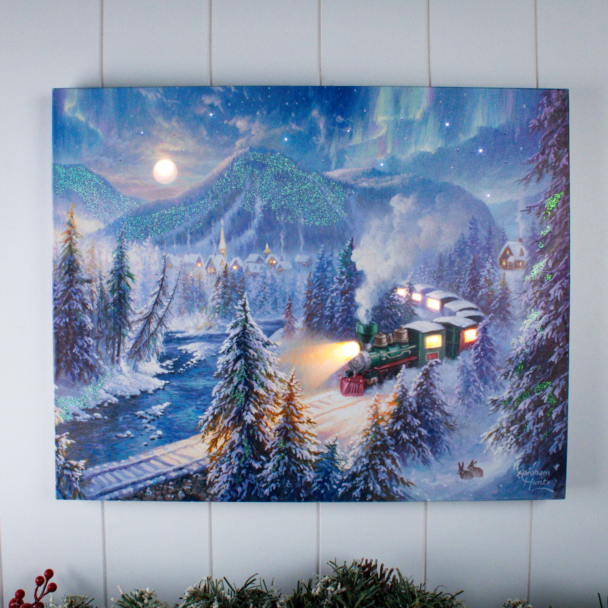 Christmas Train 16x20 Fiber Optic Canvas