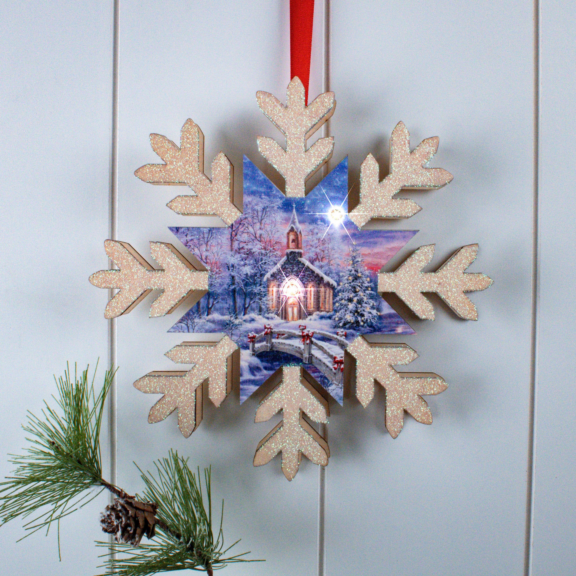 O Come Emmanuel LED Wood Snowflake
