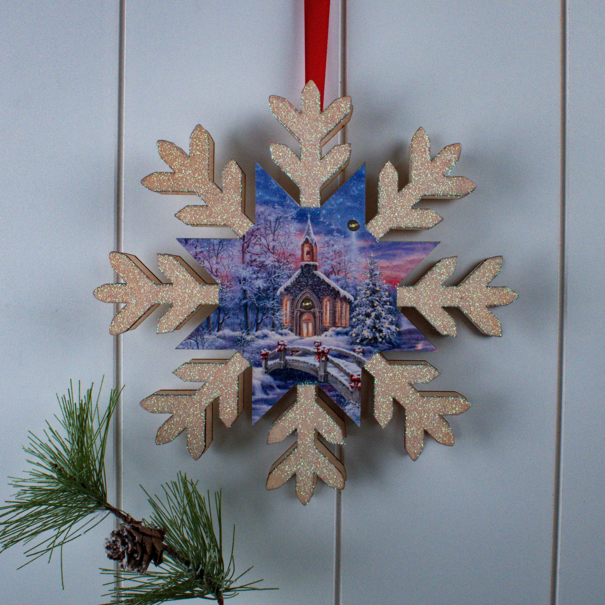 O Come Emmanuel LED Wood Snowflake