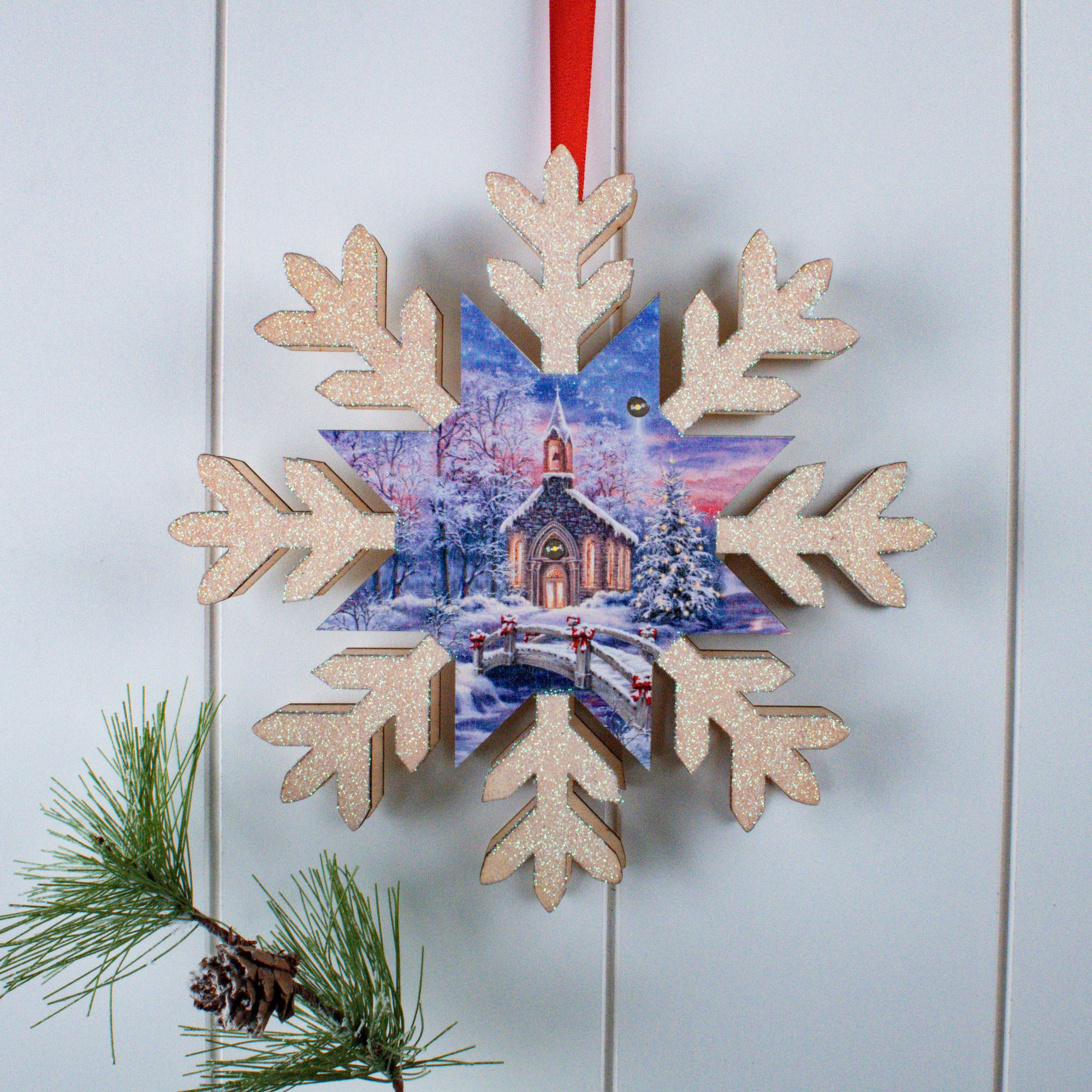 O Come Emmanuel LED Wood Snowflake