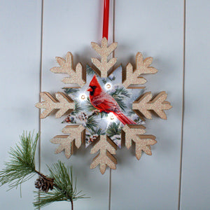 Snowy Pine Cardinal LED Wood Snowflake