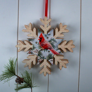 Snowy Pine Cardinal LED Wood Snowflake