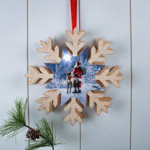 Starry Night Santa LED Wood Snowflake