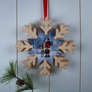 Starry Night Santa LED Wood Snowflake