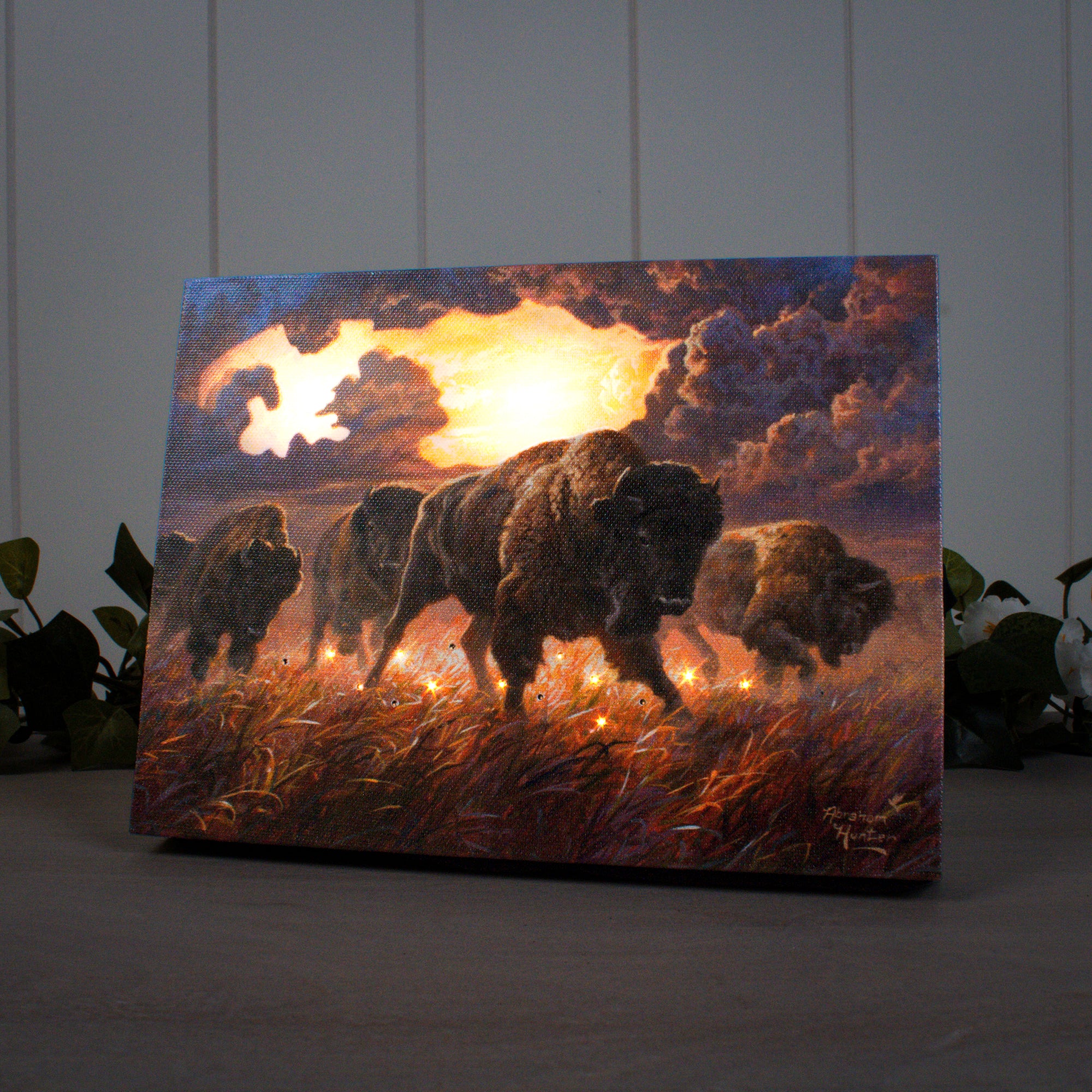 Running Buffalo 8x6 Lighted Tabletop Canvas