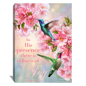 Hummingbirds in Spring with Scripture Canvas Wall Art