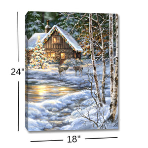 Christmas At the Cabin 18x24 Fully Illuminated LED Wall Art