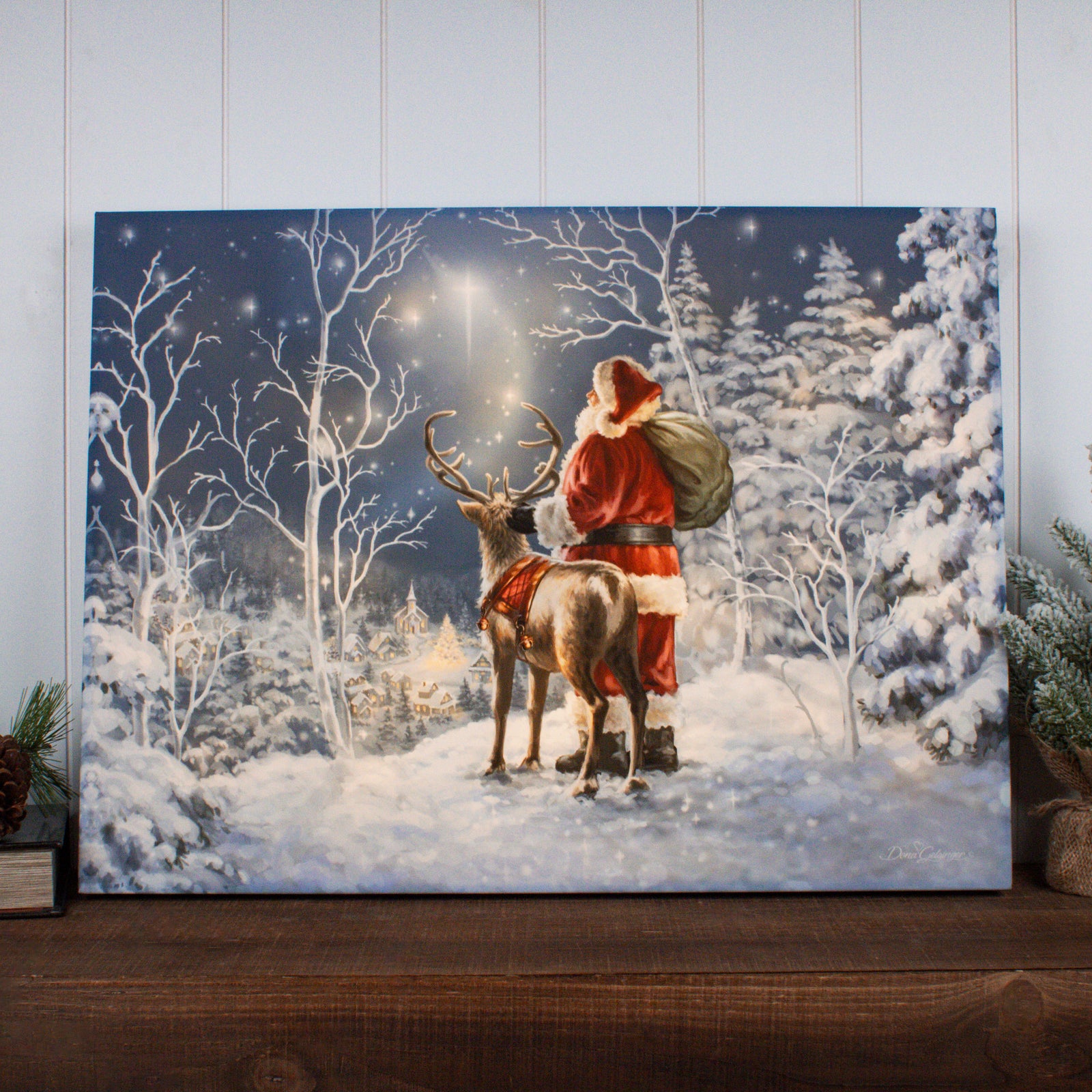 Starry Night Santa 18x24 Fully Illuminated LED Wall Art