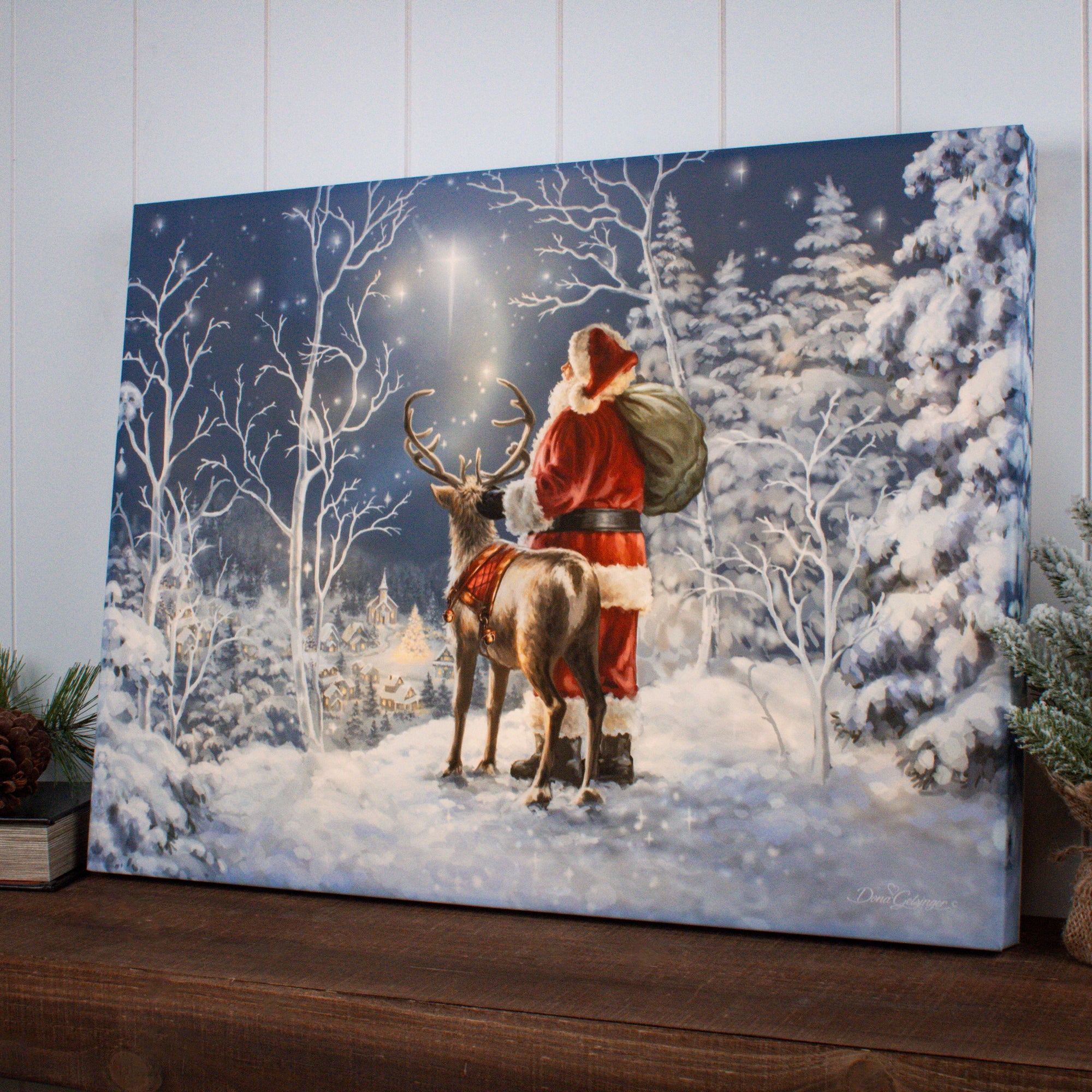 Starry Night Santa 18x24 Fully Illuminated LED Wall Art