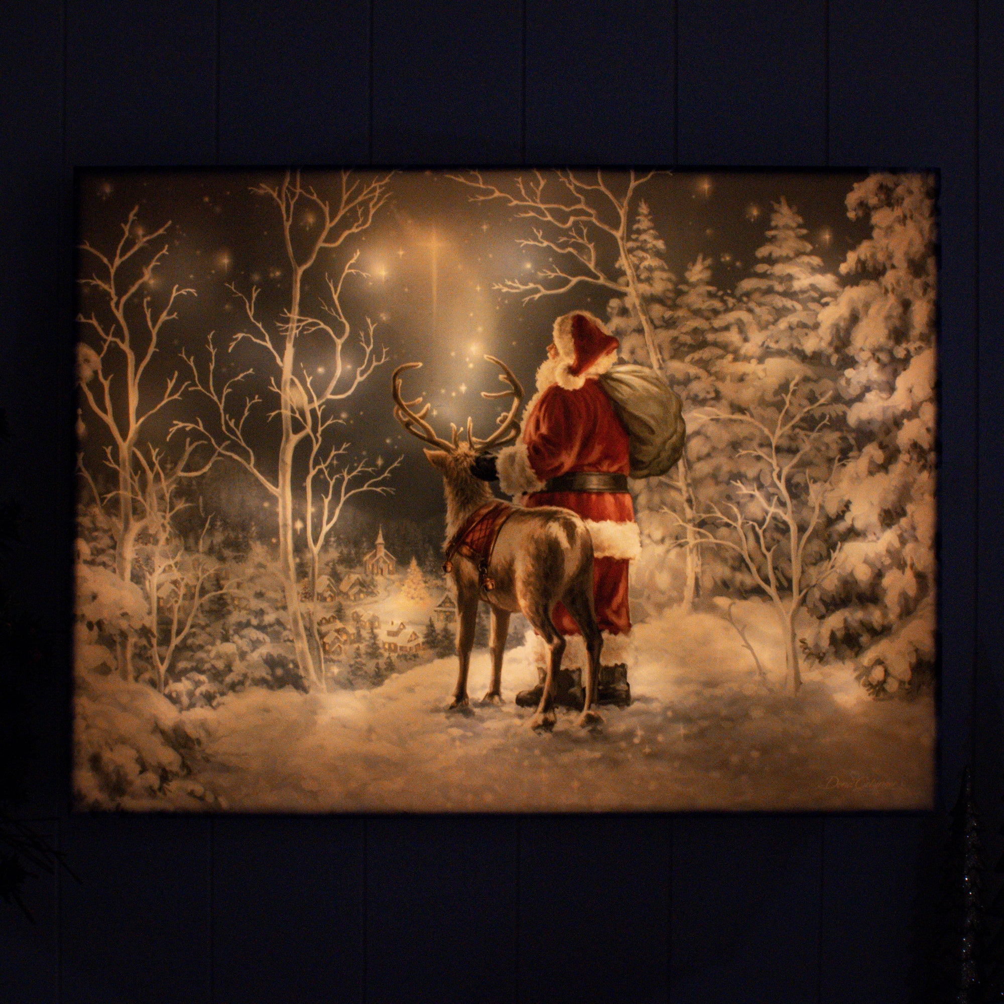 Starry Night Santa 18x24 Fully Illuminated LED Wall Art