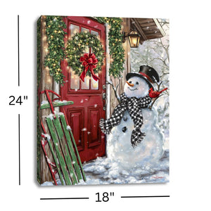Front Porch Snowman 18x24 Fully Illuminated LED Wall Art