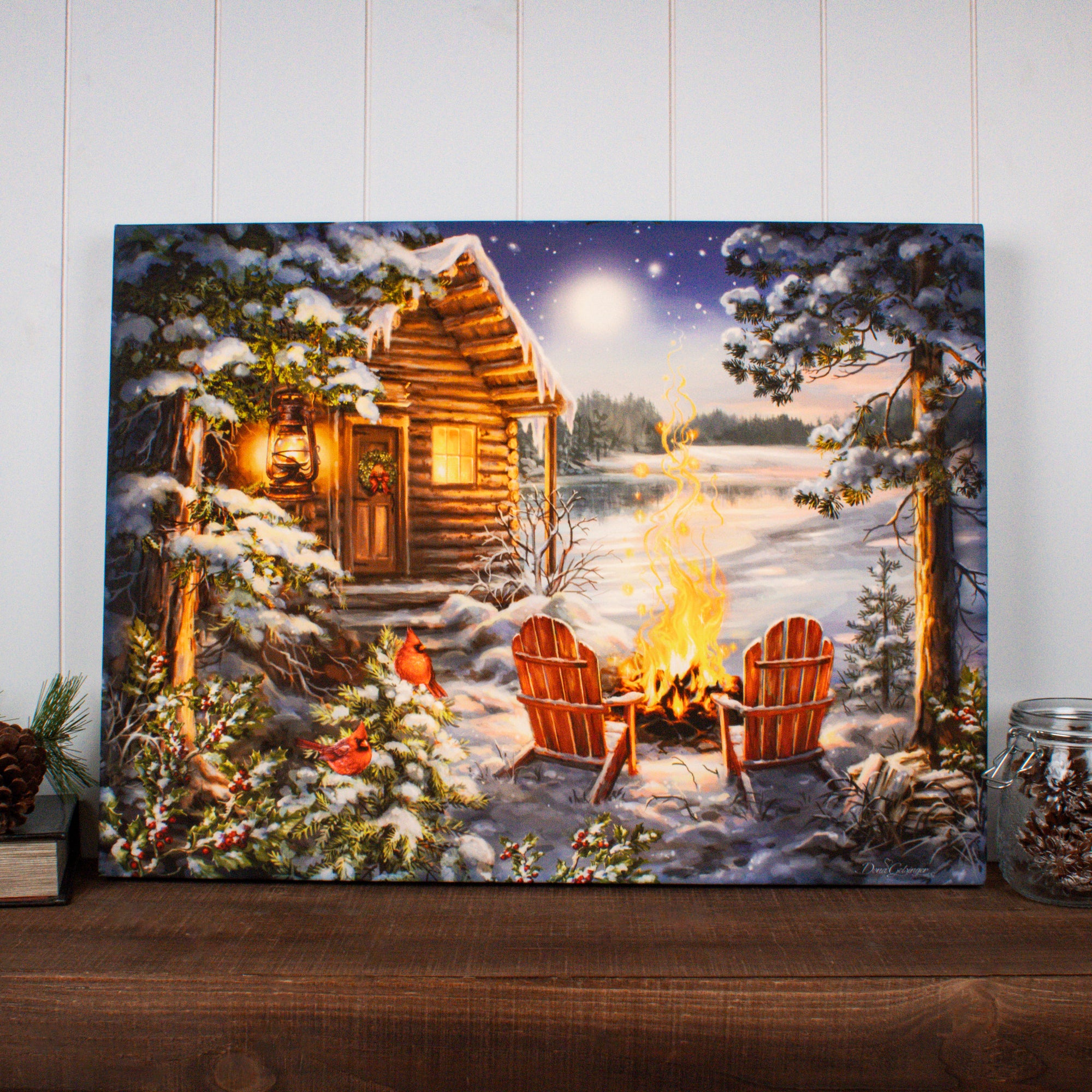 Christmas at the Lake 18x24 Fully Illuminated LED Wall Art