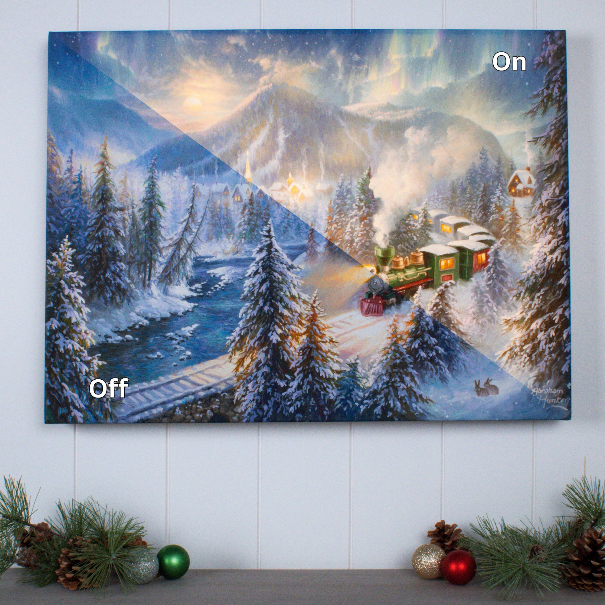 Christmas Train 18x24 Fully Illuminated LED Wall Art