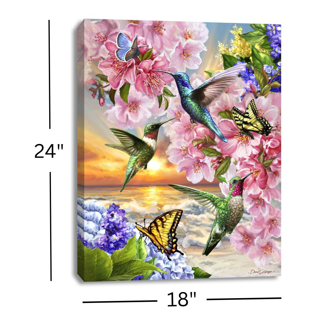 Hummingbirds Sunset 18x24 Fully Illuminated LED Wall Art