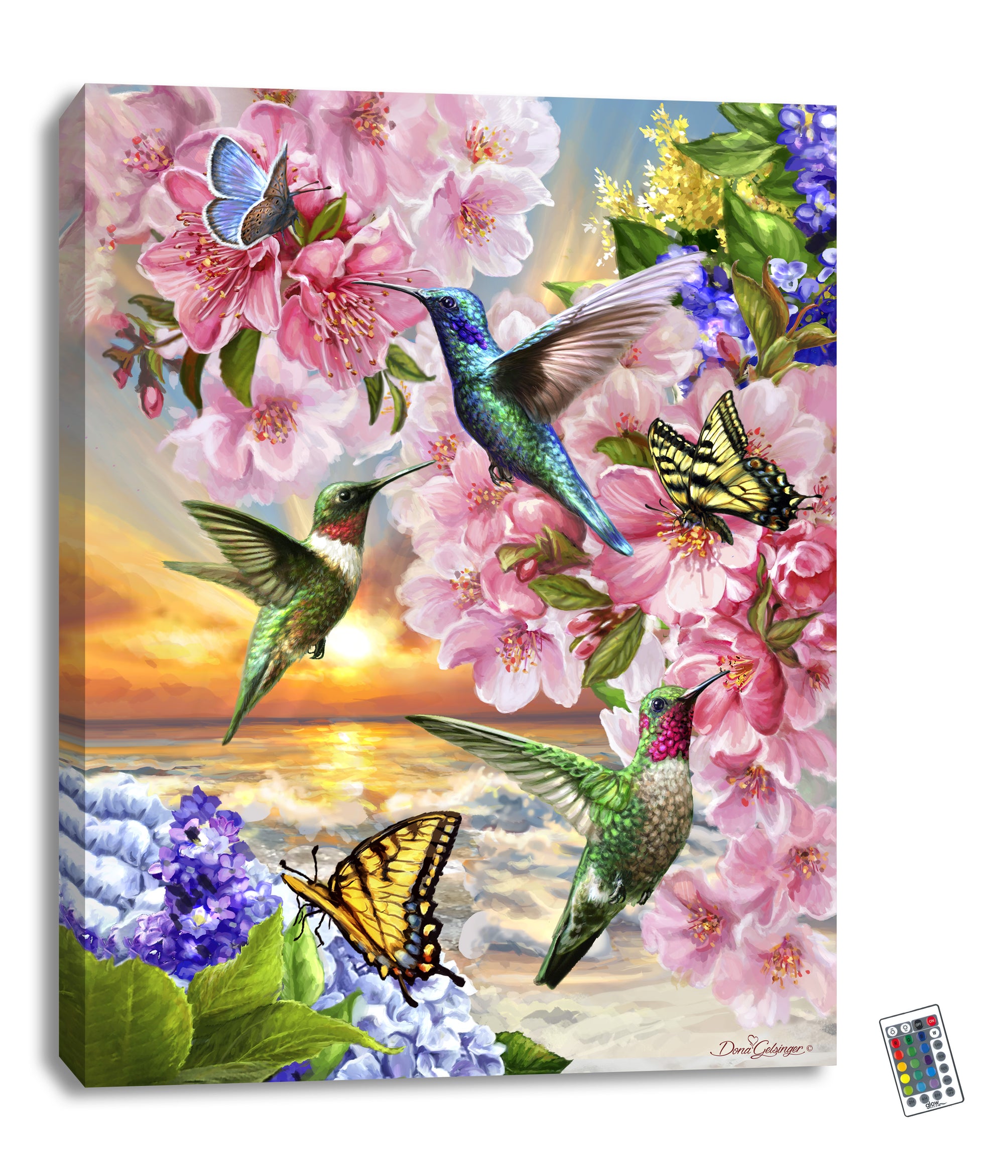 Hummingbirds Sunset 18x24 Fully Illuminated LED Wall Art