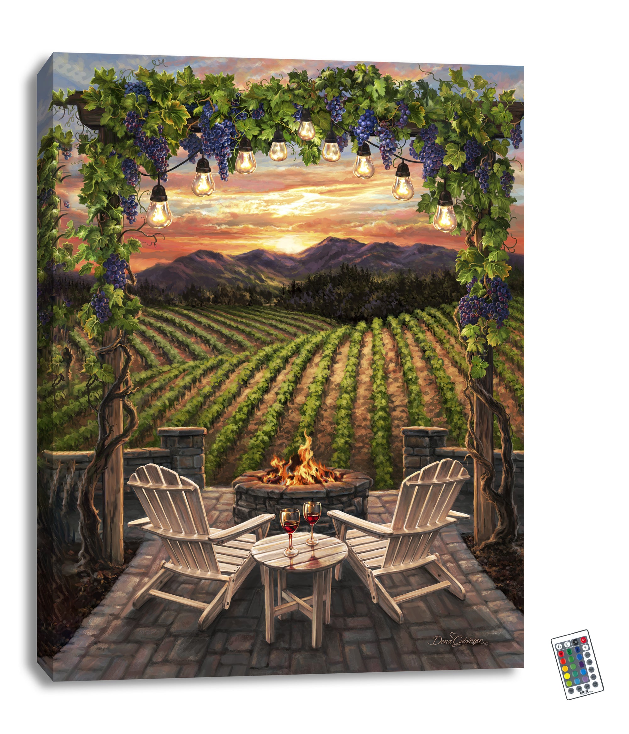 Wine at Sunset 18x24 Fully Illuminated LED Wall Art