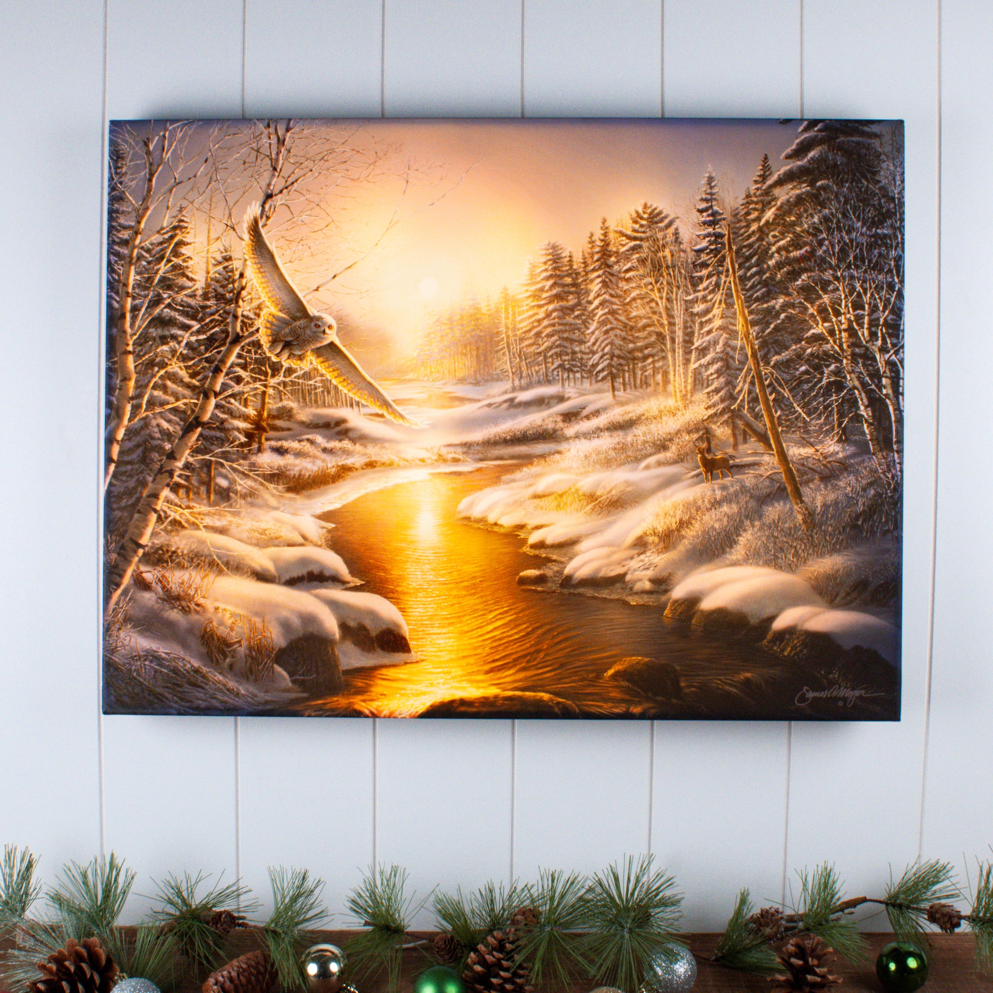 Solstice Snowy Owl 18x24 Fully Illuminated LED Wall Art