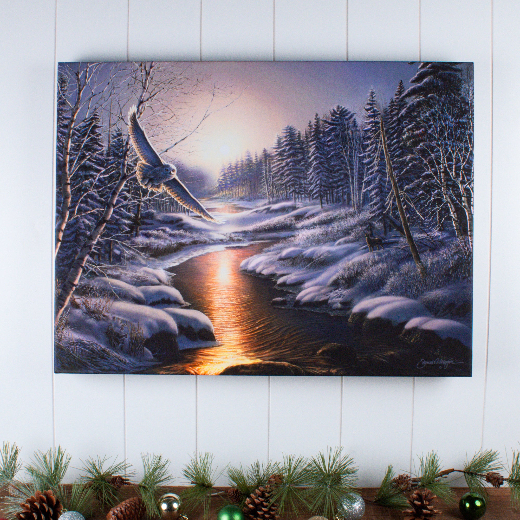 Solstice Snowy Owl 18x24 Fully Illuminated LED Wall Art