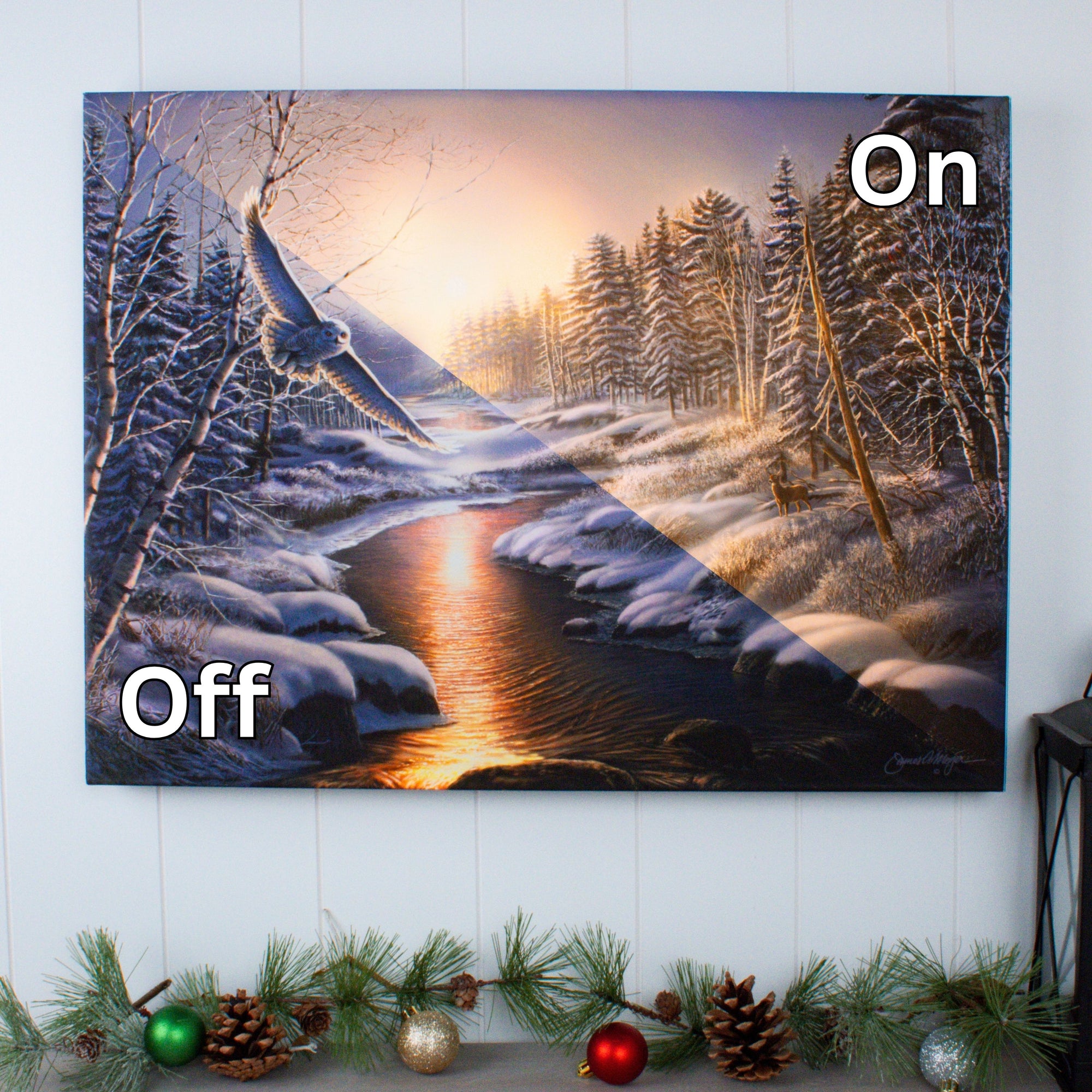 Solstice Snowy Owl 18x24 Fully Illuminated LED Wall Art