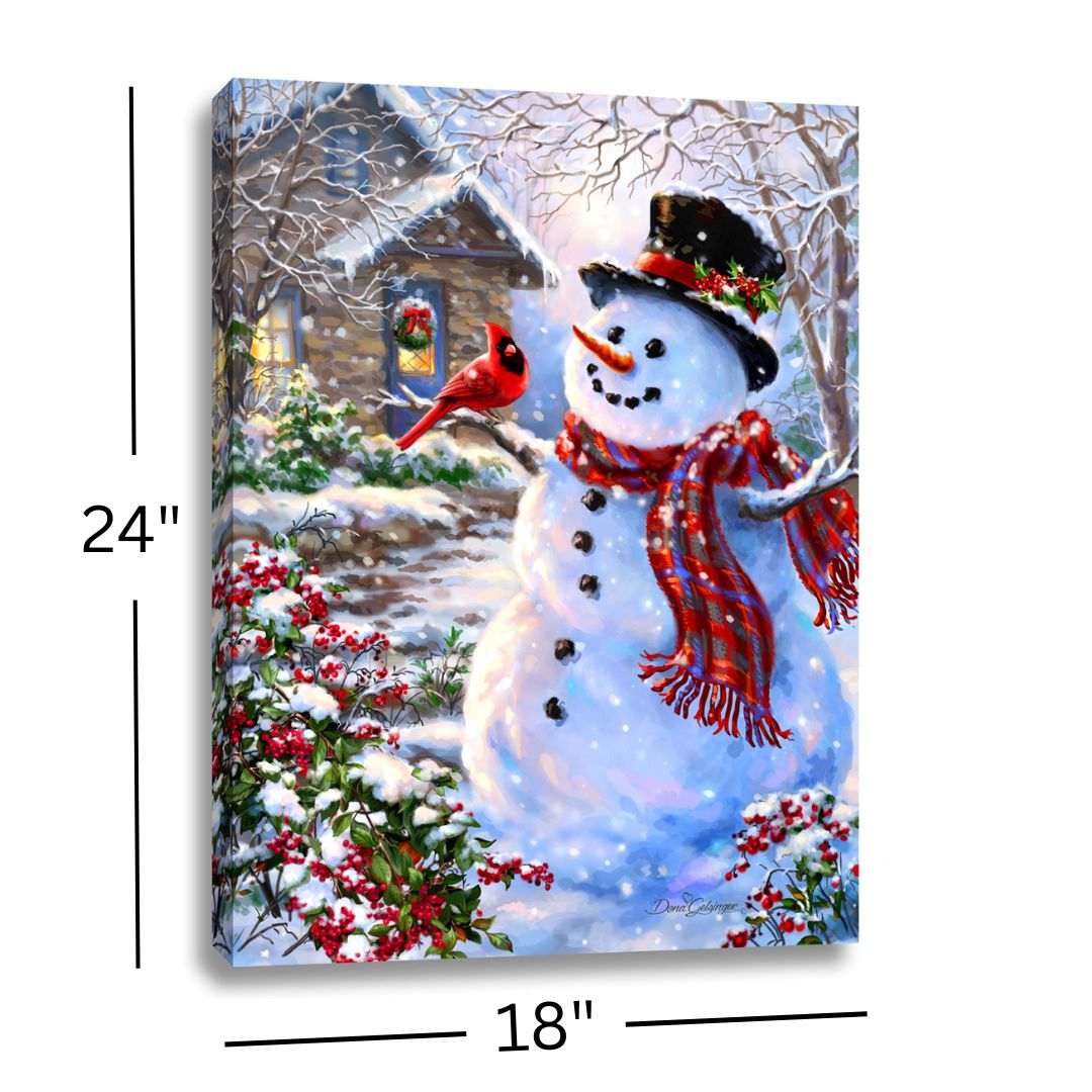 Snowman & Feathered Friend 18x24 Fully Illuminated LED Wall Art