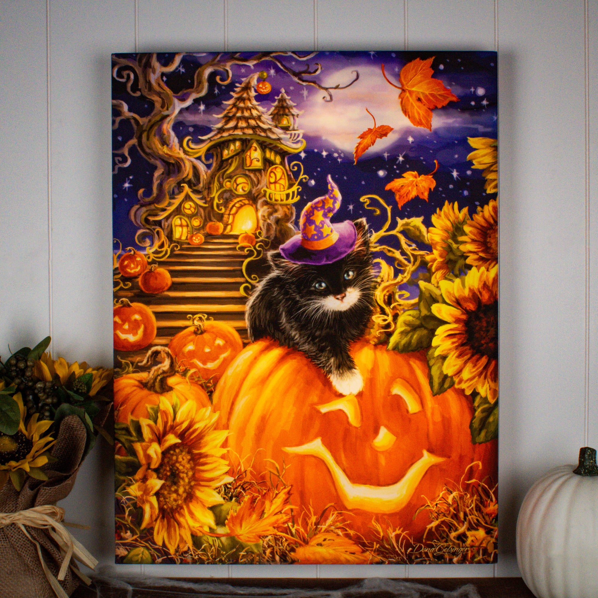 Halloween Kitten 18x24 Fully Illuminated LED Wall Art