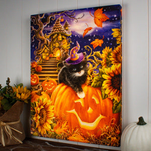 Halloween Kitten 18x24 Fully Illuminated LED Wall Art