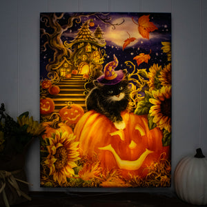 Halloween Kitten 18x24 Fully Illuminated LED Wall Art