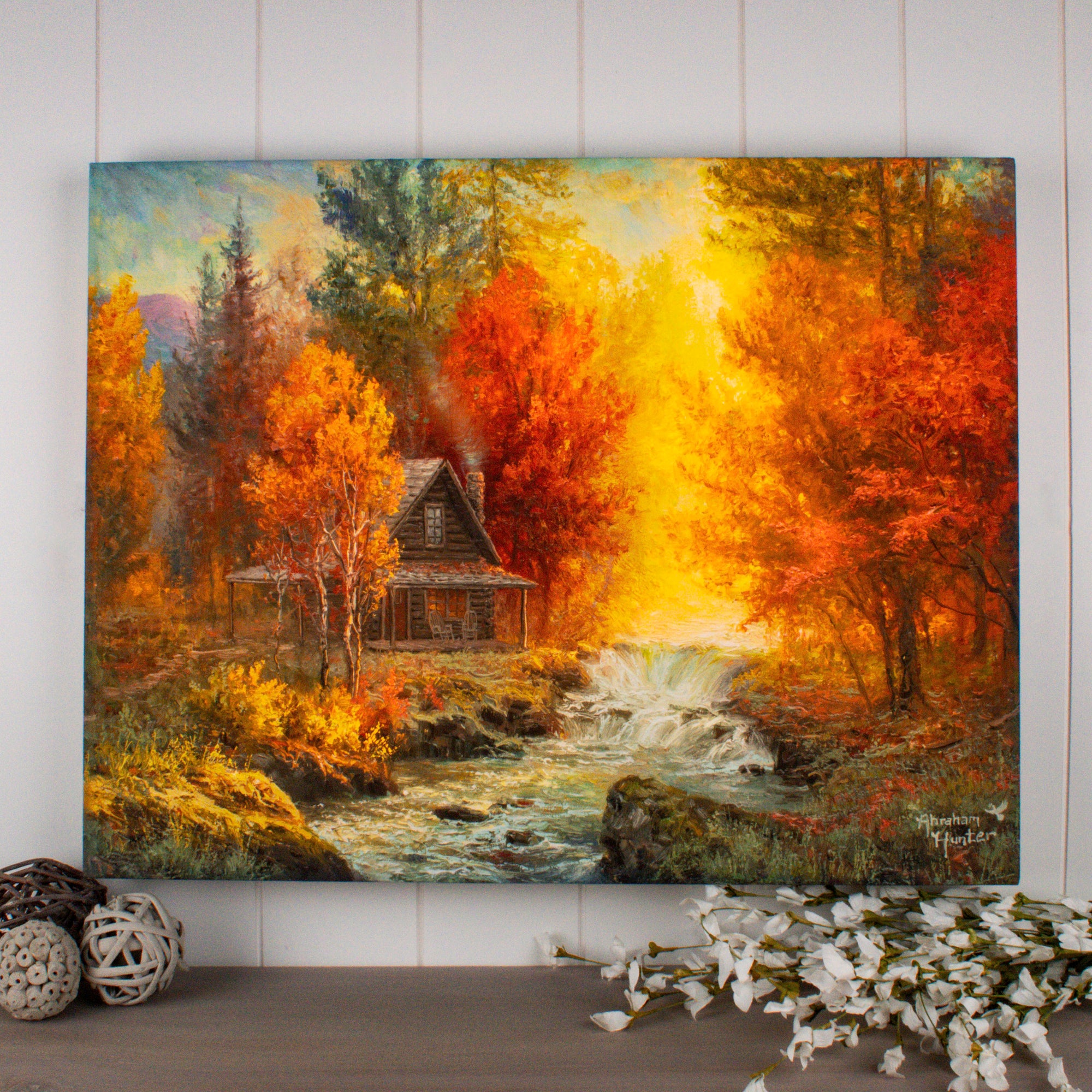 Creekside Cabin 18x24 Fully Illuminated LED Wall Art